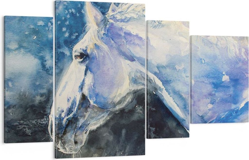 Bild auf Leinwand - Leinwandbild - 4 Teile - Pferd Aquarell Porträt - 120x70cm - Wand Bild - Wanddeko - Wandbilder - Leinwanddruck - Bilder - Wand...