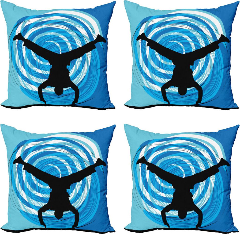 ABAKUHAUS HipHop Kissenbezug Set (4 Stück), Kopf Spin auf dem Boden, Moderner Doppelseitiger Digitaldruck, 50 cm x 50 cm, Blau Hellblau Schwarz