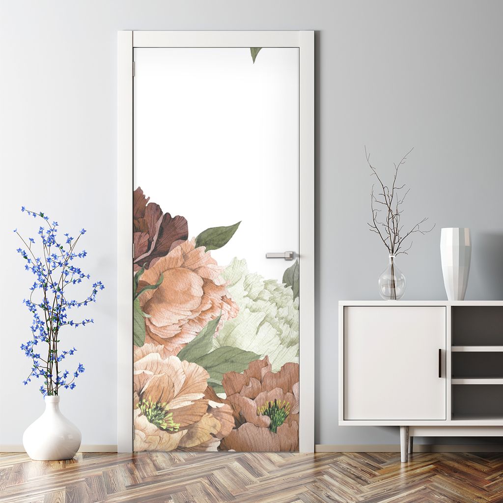 Dekorative Türposter Klebefolie selbstklebend Wandaufkleber Vintage Pfingstrosen 85 x 200 cm