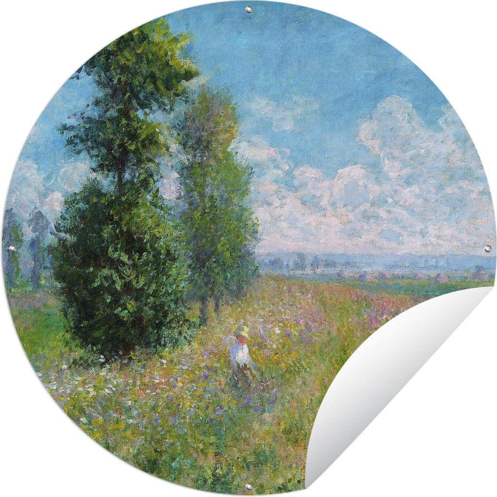 MuchoWow Gartenposter Outdoor-Poster Rund Wiese mit Pappeln - Claude Monet Ø 60 cm Gartendeko Rundes Poster draußen