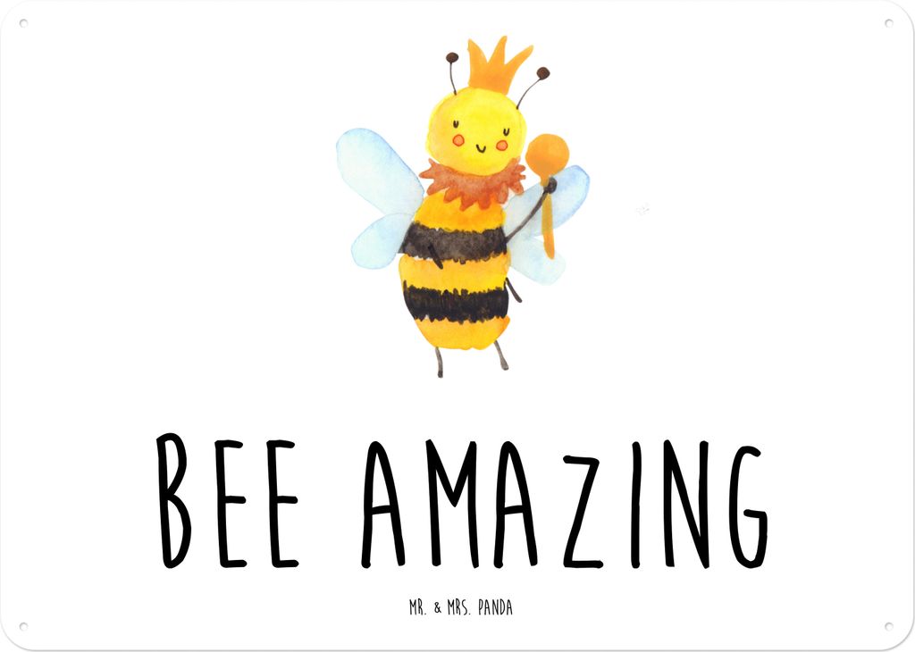 Mr. & Mrs. Panda Schild Biene König DIN A4 - Weiß - Geschenk, Blechtafel, Blechschild, tafel, Dekoschild, Wandbild