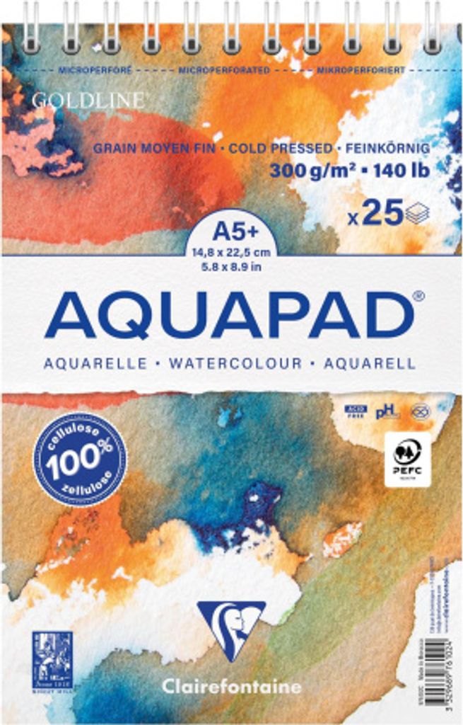 Clairefontaine 4x Goldline Aquapad A5+, Aquarellpapier, Block 25 Bl 300g 976102C