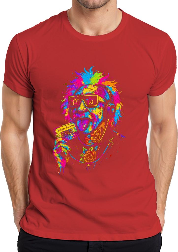 Retro Kassette Punk Professor Vintage Rocker 80er Hipster Skizze Herren T-Shirt, Rot, L