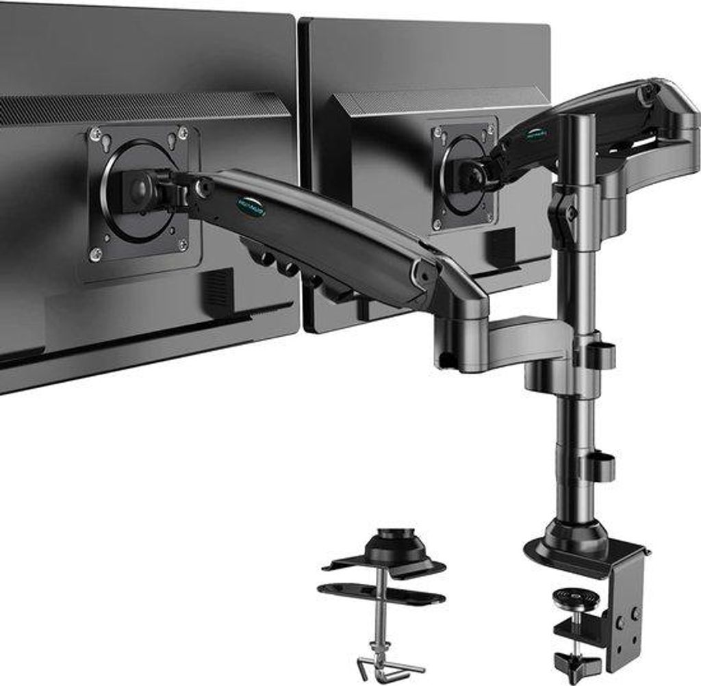 Doppelte Bildschirmstützen für 13"-32" Monitore | 360° Drehbar | Höhenverstellbar | Gasfeder-Arm-Stand | VESA 75/100
