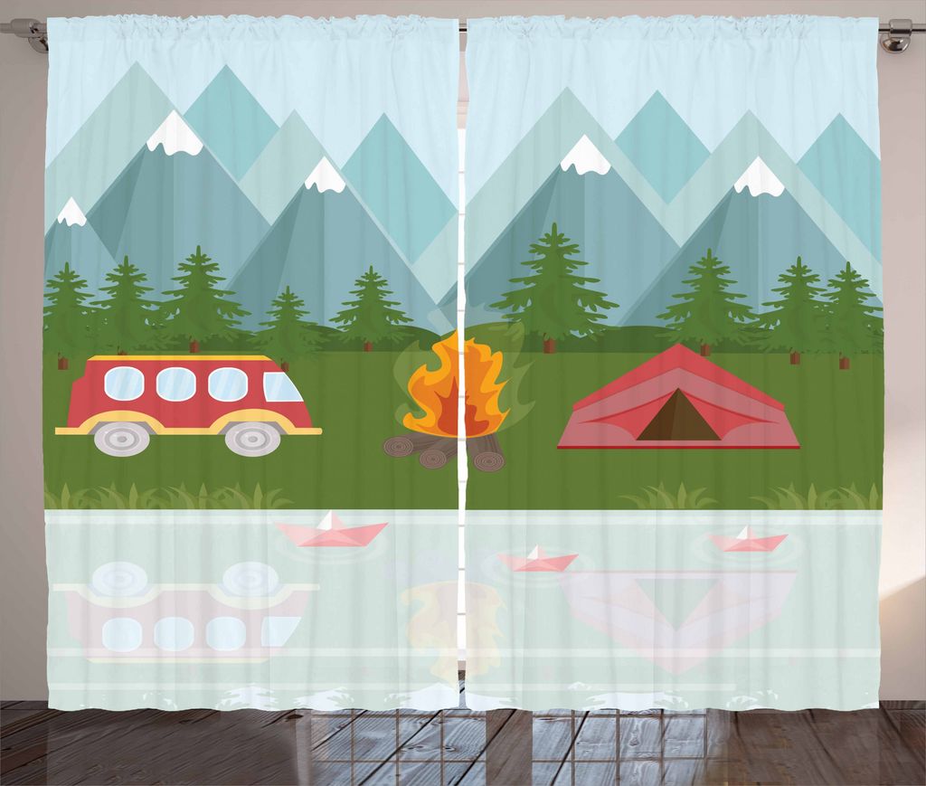 ABAKUHAUS Wohnmobil Rustikaler Vorhang, Cartoon Caravan Tent, Wohnzimmer Universalband Gardinen mit Schlaufen und Haken, 280 x 175 cm, Mehrfarbig