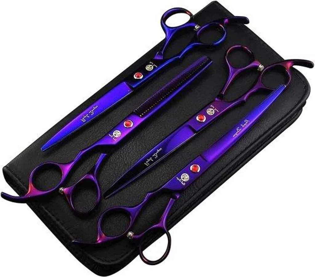 Kit toilettage pour chien complet : Ciseaux courbes et droits violets