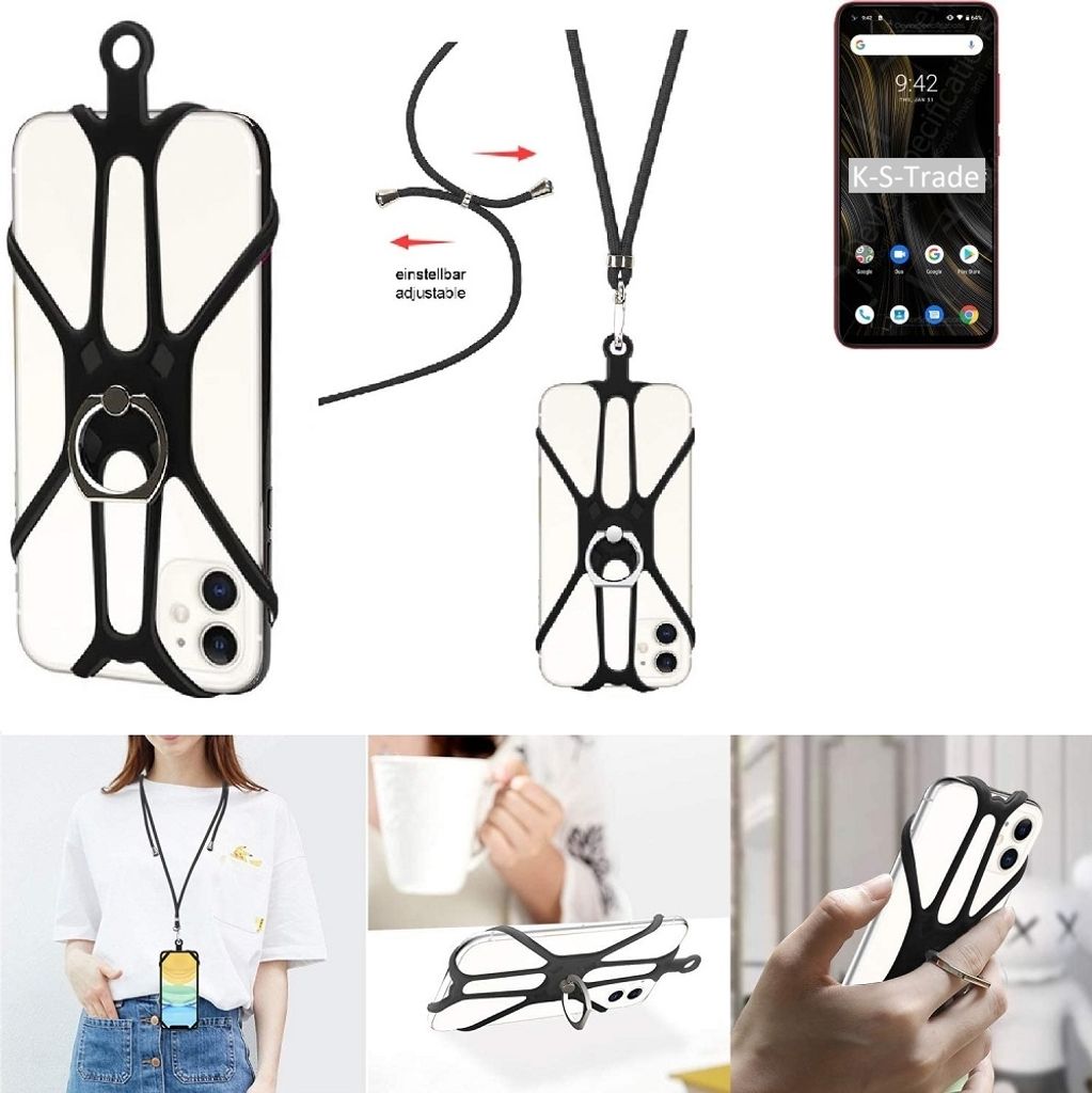 K-S-Trade 3in1 Handykette Handyband Handykordel Halsband Smartphone-Ring Handy-Ring kompatibel mit UMIDIGI Power 3 Fingerhalterung Handyring