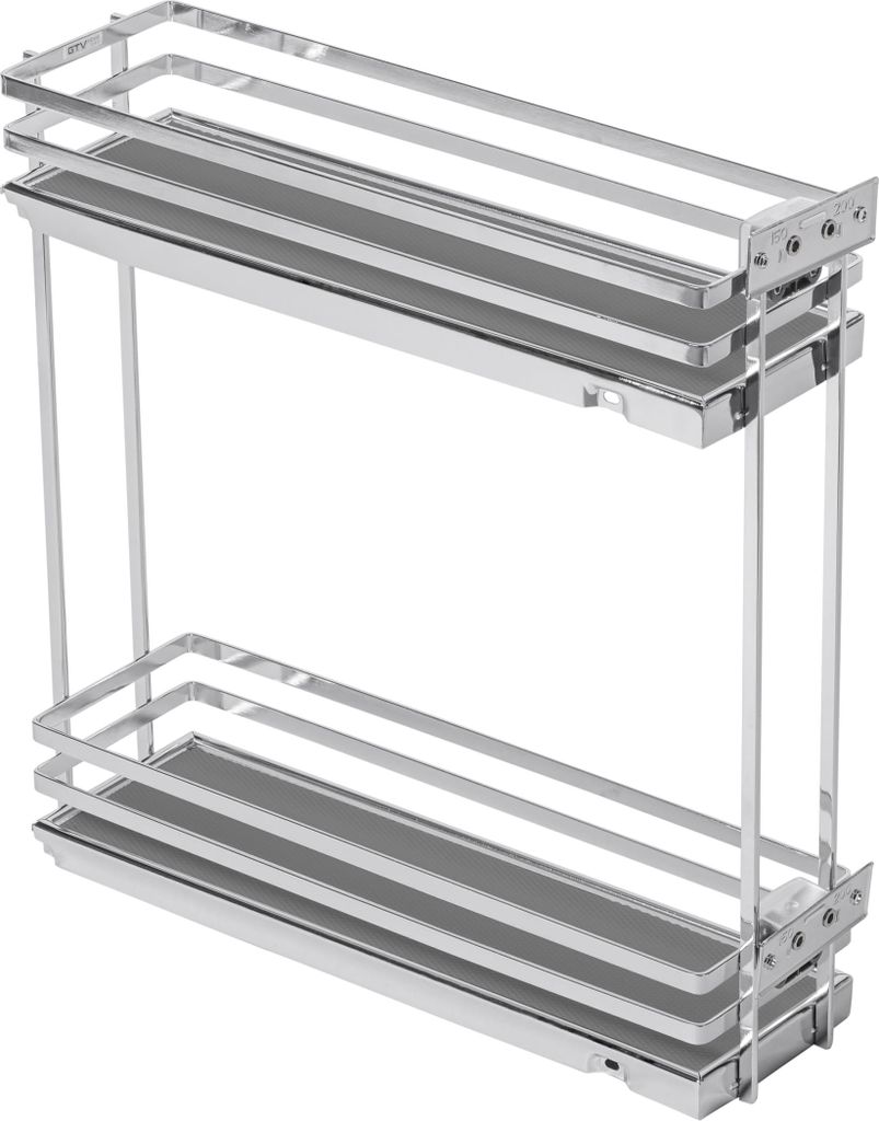 GTV - Küchen Organizer MOVIXPRO | Cargo-Ausstattung | Ausziehbaren Regalsystem | Außenbreite 200 mm | 2 Fachböden | Ohne Schienen | Chrom