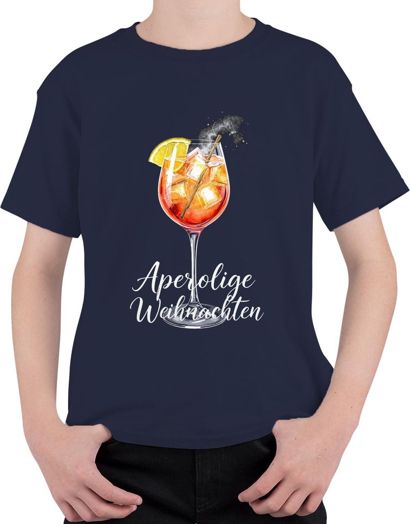 Aperolige Weihnachten Aperol Spritz Cocktail Glas Geschenk Party Uni Kinder T-Shirt, Navy, 140