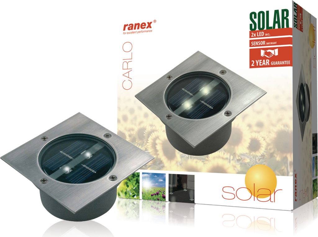 Ranex Solar Bodenstrahler Quadratisch 0,12 W Silber Produktbild 