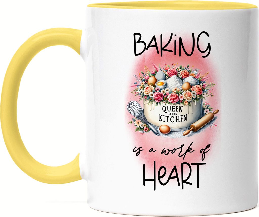 Baking is a work of heart Queen of the kitchen Tasse Gelb - Charmantes Design