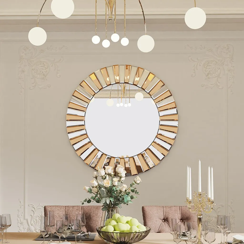 Miroir d'entrée rond 80cm design soleil pour agrandir votre décoration