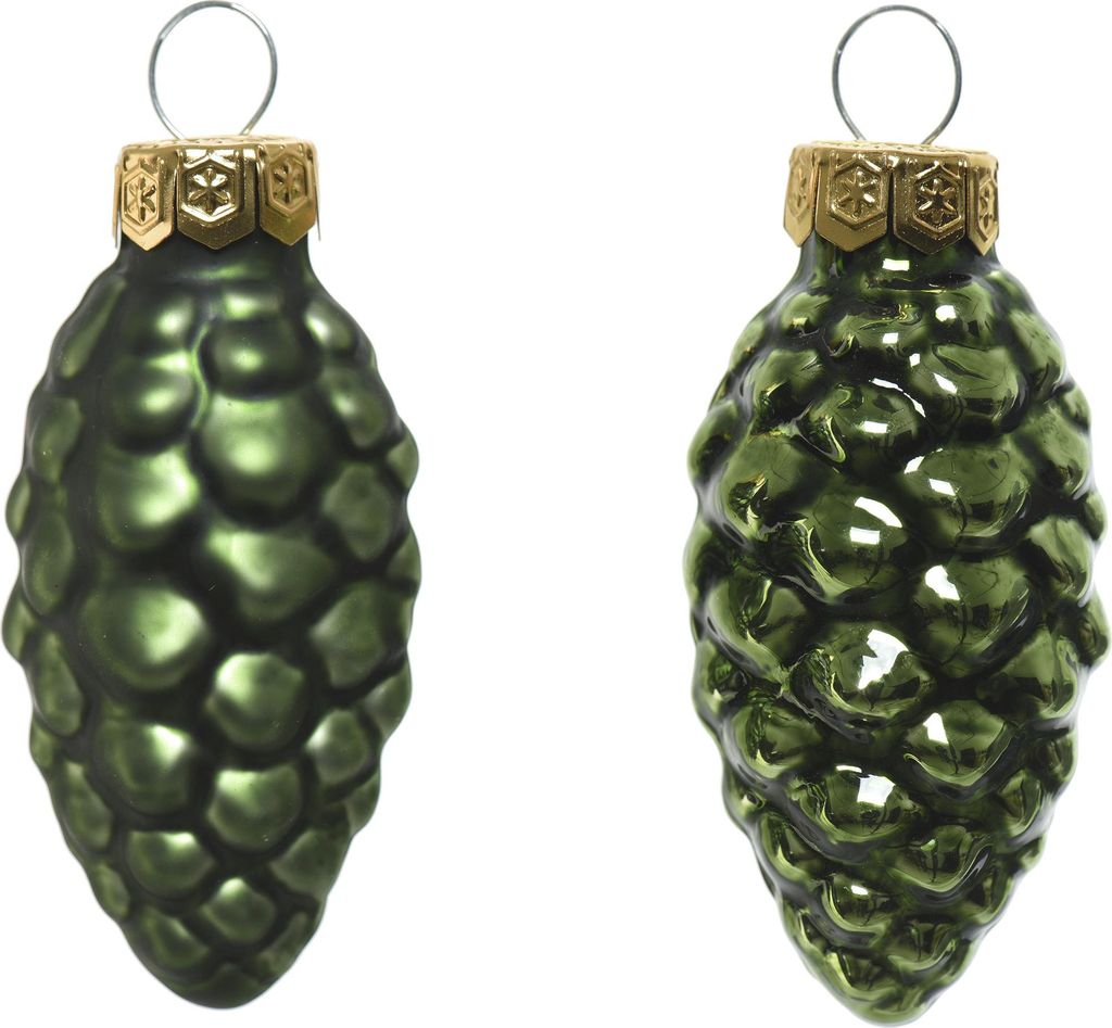 Christbaumschmuck Zapfen 6cm Glas 12 Stück - Piniengrün