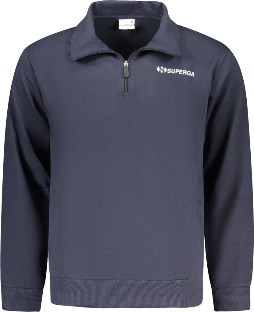 Blauer Herren-Pullover mit Taschen und halbem Reißverschluss