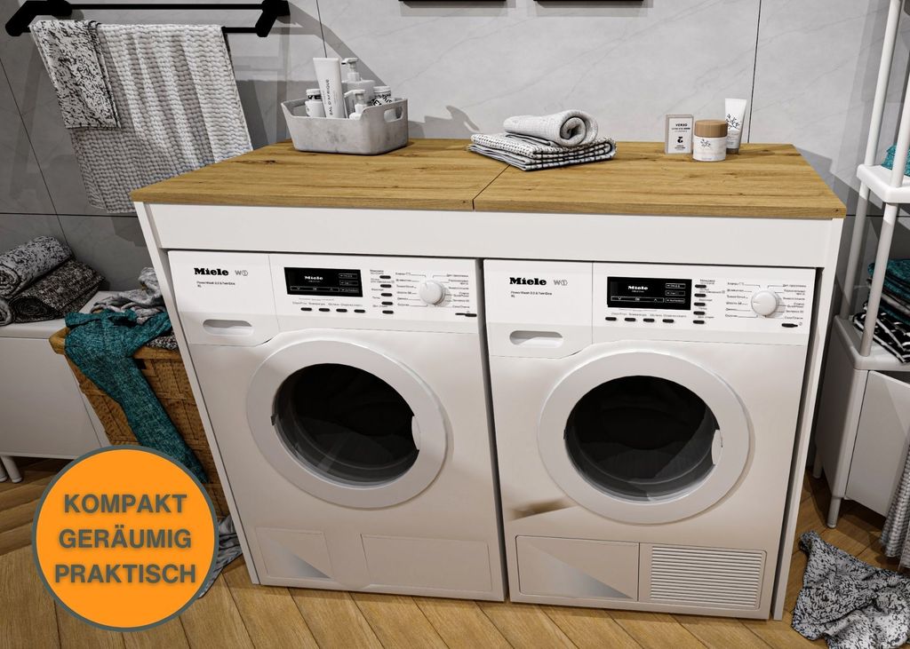 Meuble Armoire Pour Cacher Machine à Laver Et Sèche-linge En Bois Avec