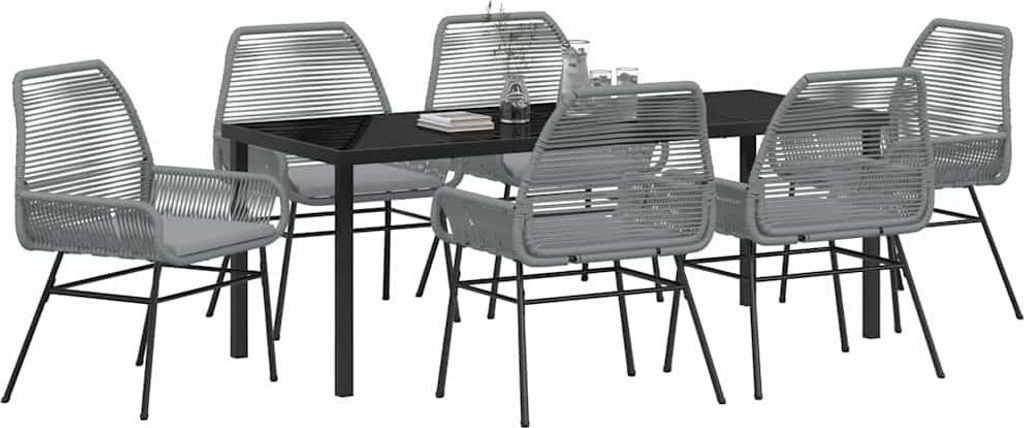 Garten Essgruppe mit Kissen 7 pcs Grau Poly-Rattan
