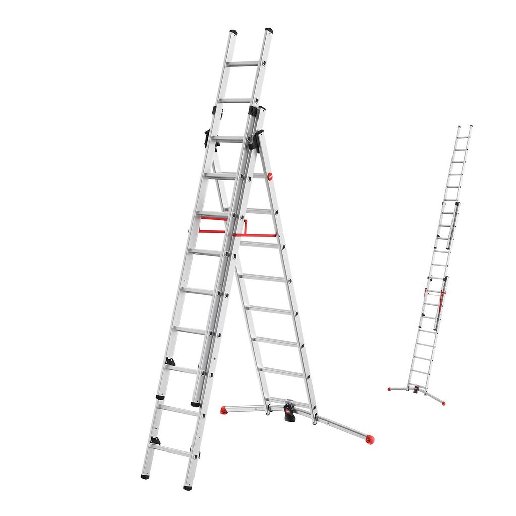 A multi-purpose ladder is shown in two configurations against a white background.