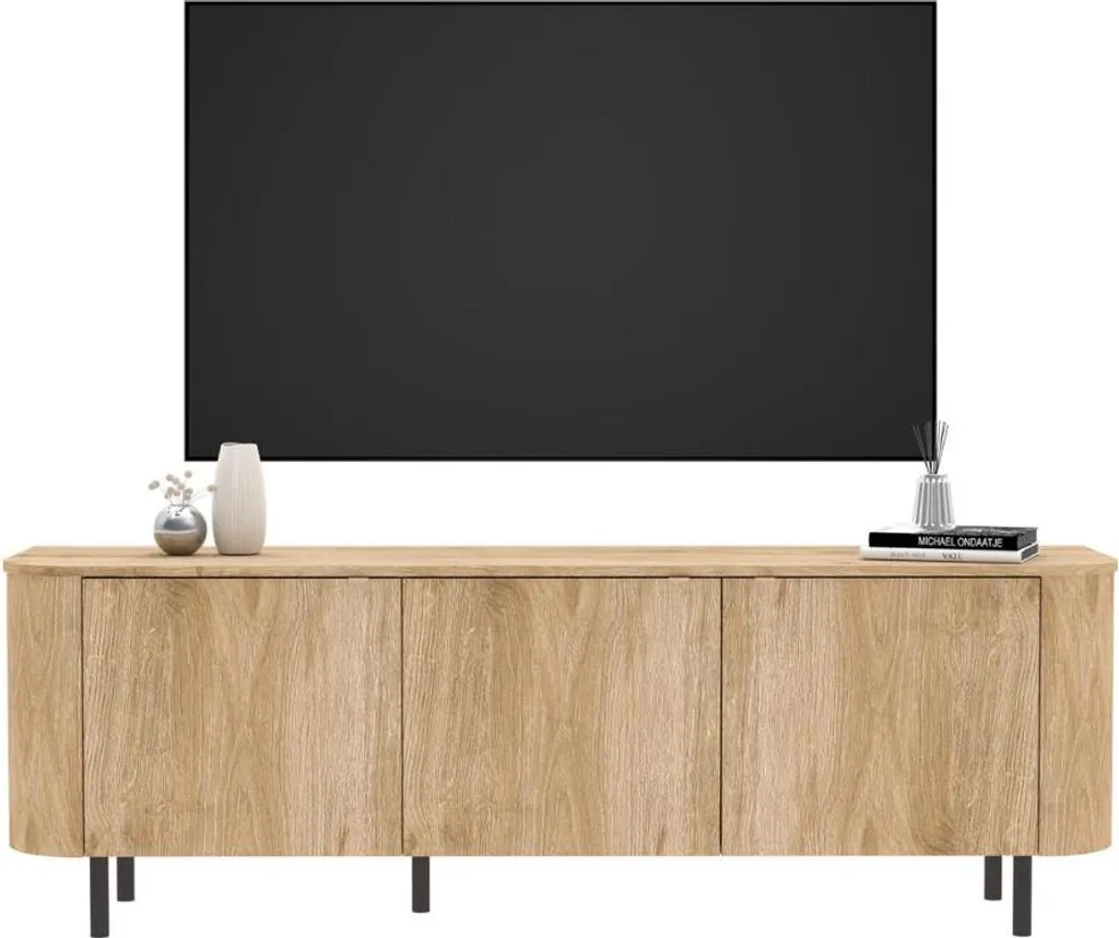 CALICOSY Meuble TV LUCIA 3 Portes Chêne 180cm - Bords Arrondis