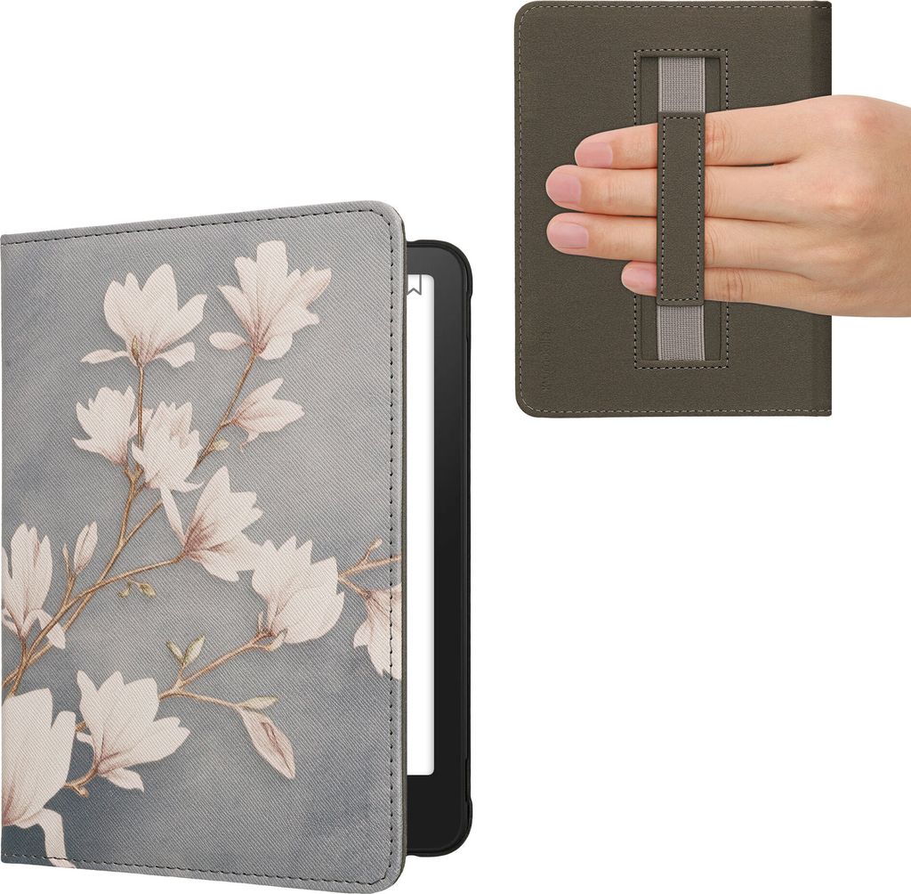 kwmobile Schutzhülle für Amazon Kindle Paperwhite (2024)/Colorsoft Hülle - eReader Flip Case mit Handschlaufe und Auto Sleep Funktion - Magnolie...