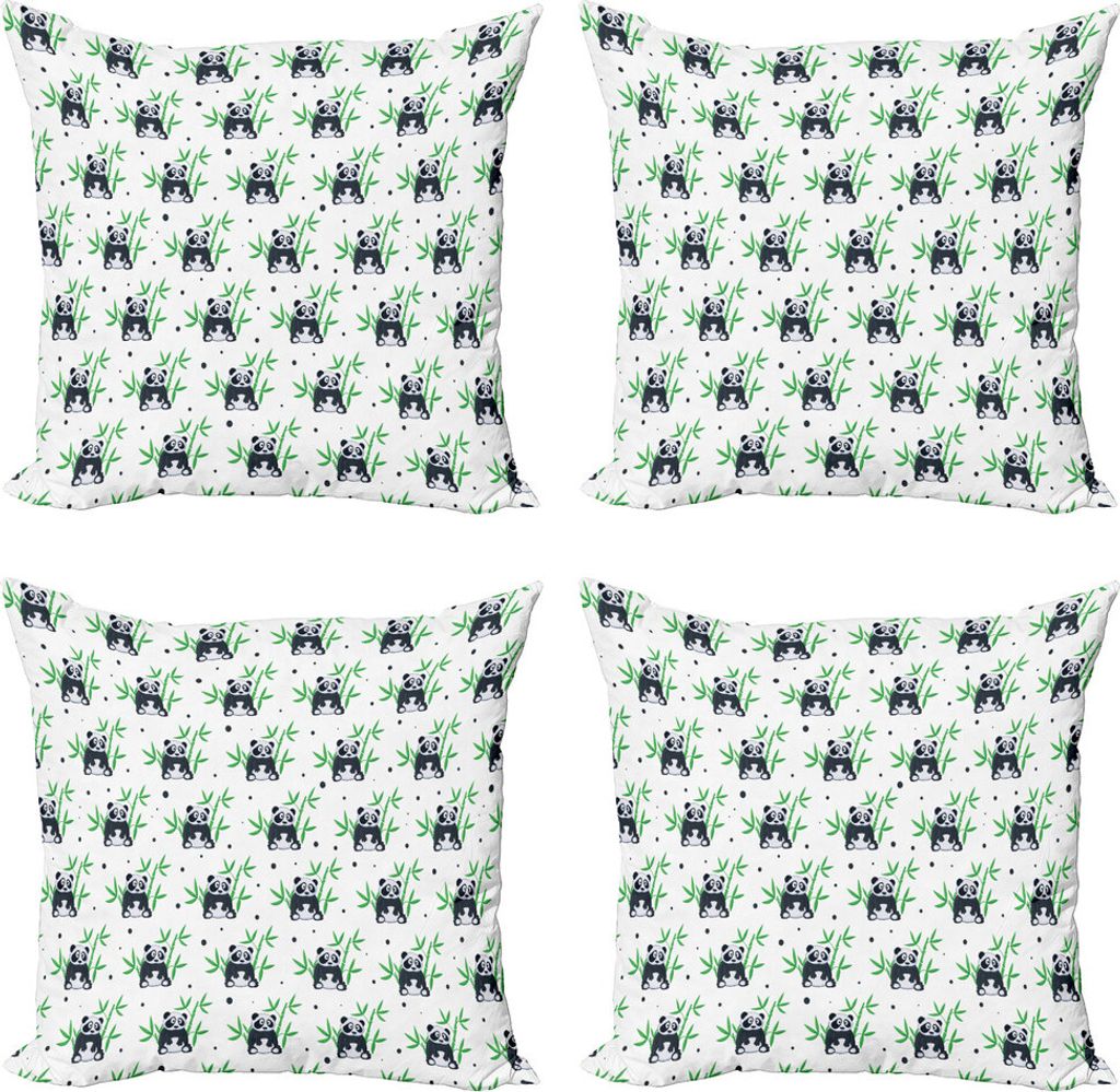 ABAKUHAUS asiatisch Kissenbezug Set (4 Stück), Wilde Bambusse Zoo Natur, Moderner Doppelseitiger Digitaldruck, 45 cm x 45 cm, Grün Schwarz Weiß