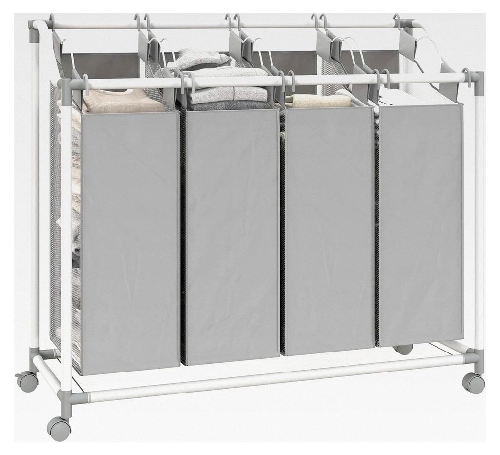 Wäschekorb mit 4 Fächern, 160 L Wäschesammler mit Rädern und herausnehmbarem Wäschesack, Wäschebox und Wäschesortierer für Waschküche, Sch...