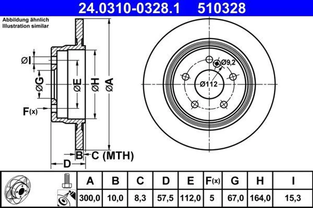 Disque de frein haute teneur en carbone ATE compatible Mercedes A2044230612
