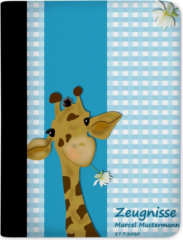 Zeugnismappe, Dokumentenmappe, Ordner A4, Giraffe Blau mit Klarsichthüllen