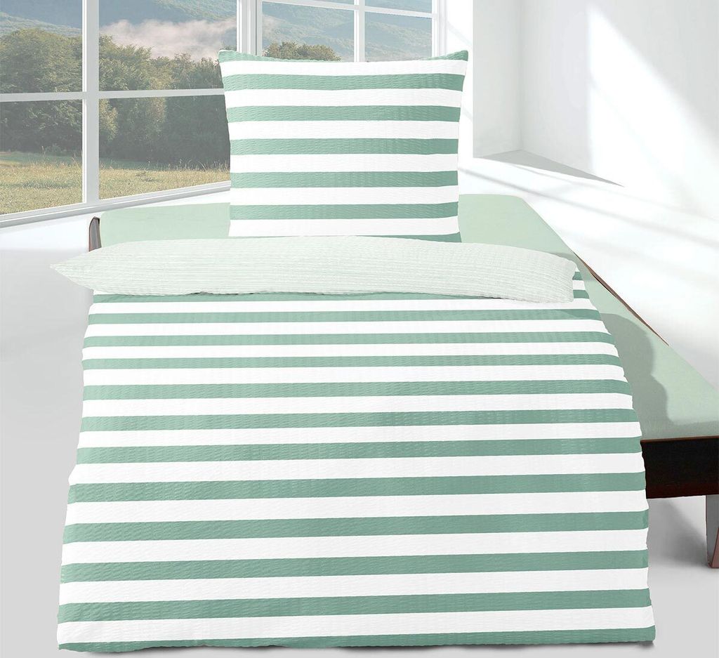 Traumschlaf Seersucker Bettwäsche Streifen jade 135x200 cm + 80x80 cm