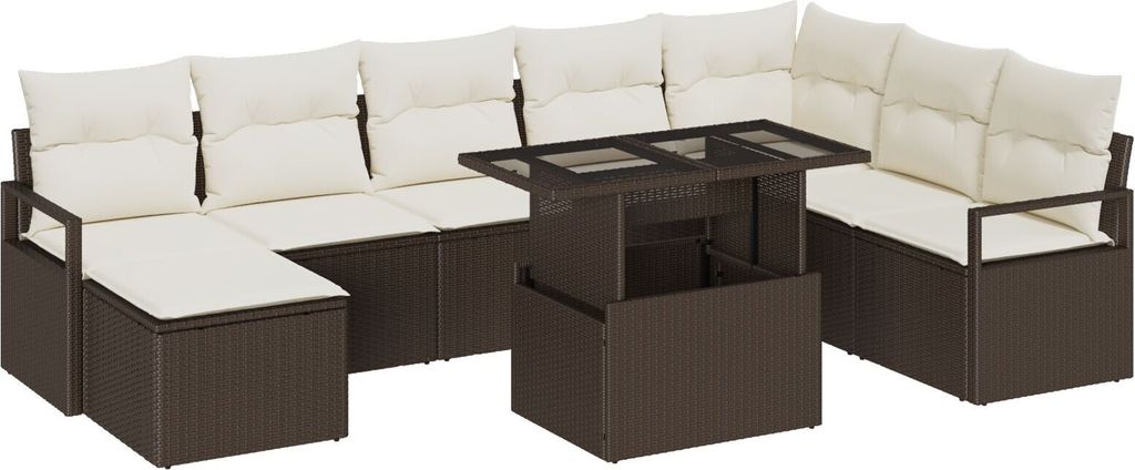 2025 Moderne 9-teiliges Garten-Sofa-Set mit Kissen Braunes Poly-Rattan, 2-Sitzer Garten-Sofa mit Kissen Braunes Poly-Rattan - Gartensofas Neu570479