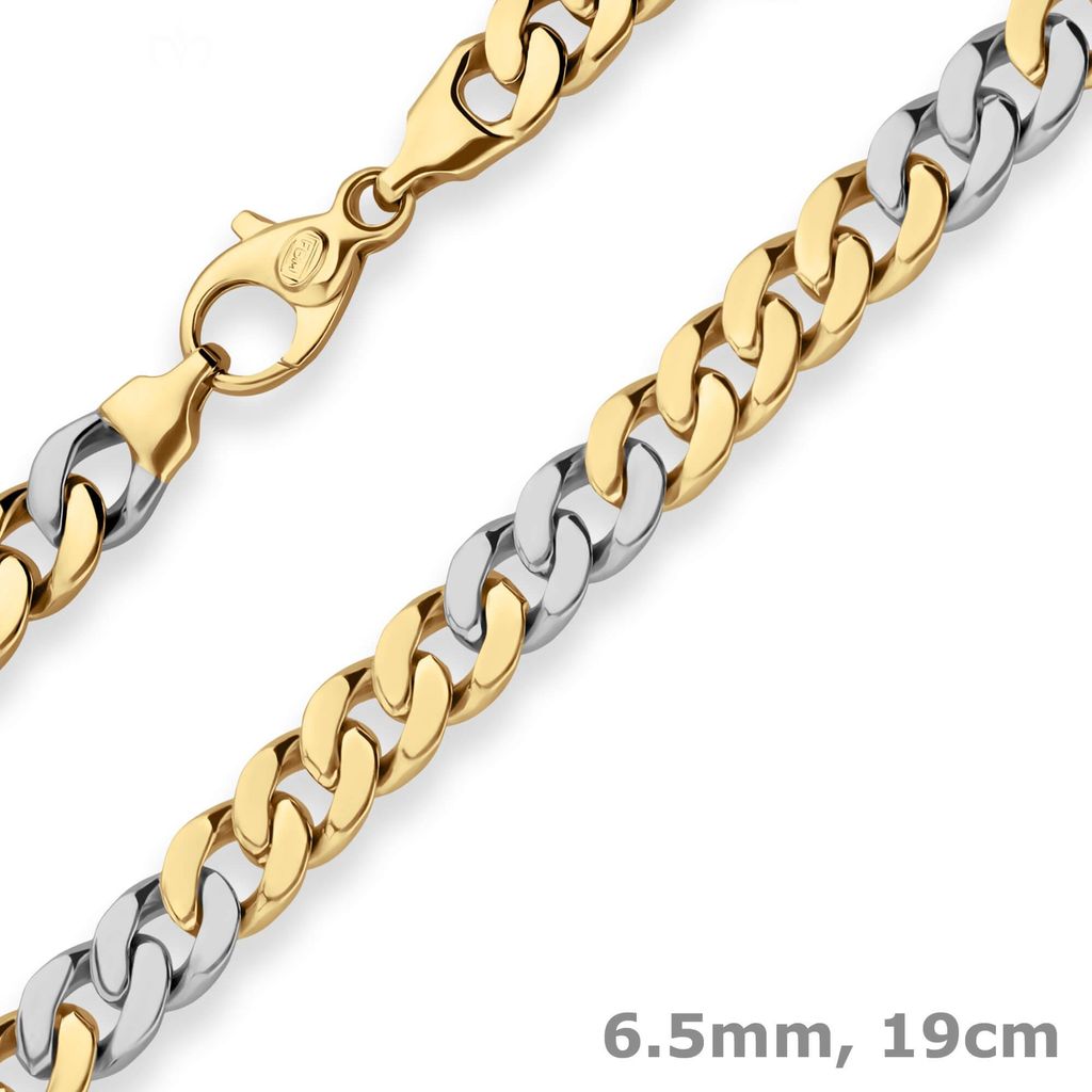 6,5mm Armband Panzerkette oval aus 585 Gold gelb/weiß matt-glänzend 19cm
