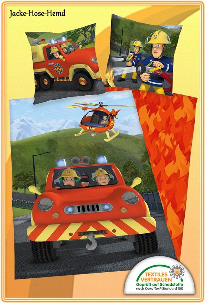 Bettwäsche Flanell Feuerwehrmann SAM Feuerwehr Hubschrauber Produktbild 