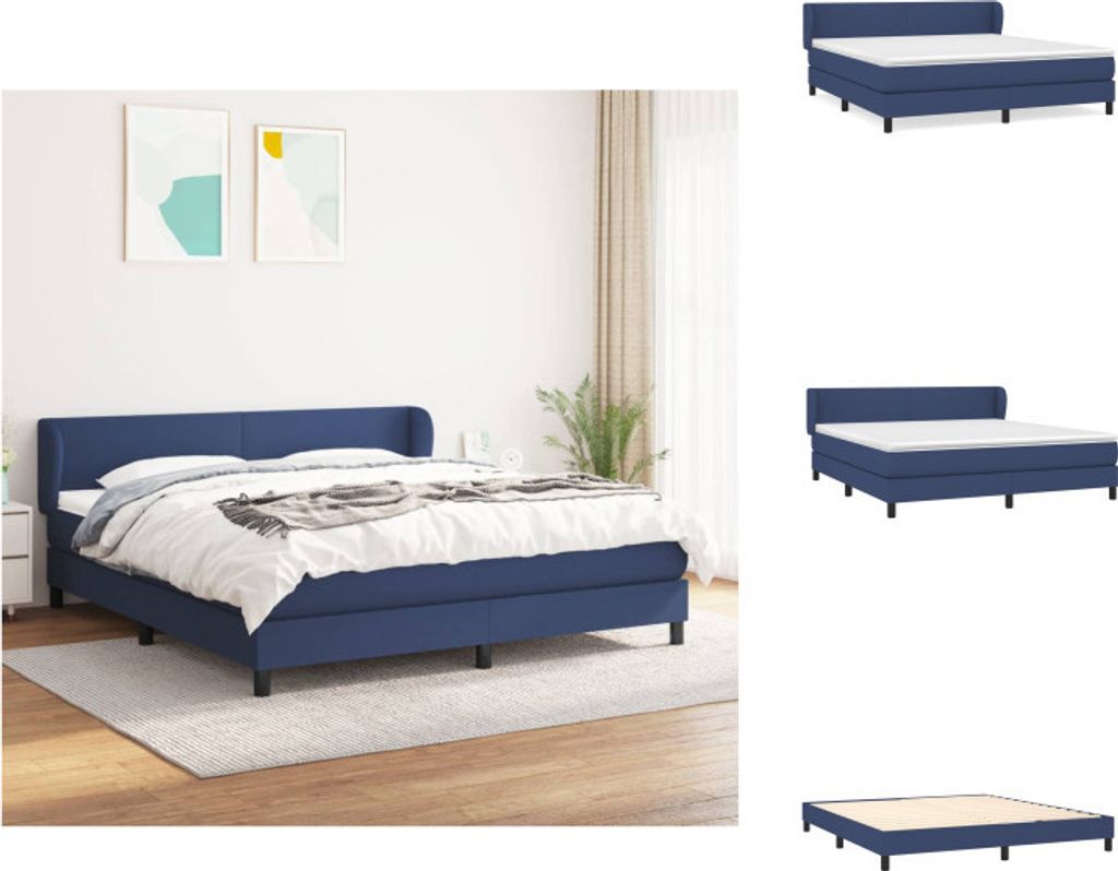 vidaXL Boxspringbett mit Matratze Blau 180x200 cm Stoff - Betten & Bettgestelle