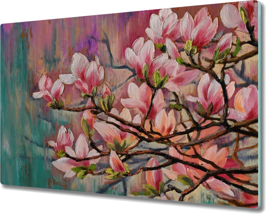 Coloray Hackbrett Küchenbrett Kochplattenabdeckung Schneidebrett Herdabdeckplatte 80x52 cm - Gemälde Blumen Zweig
