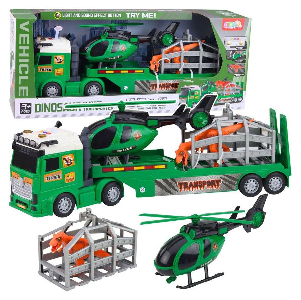 Dinosaurier-Transportset: LKW, Abschleppwagen, Hubschrauber Produktbild 