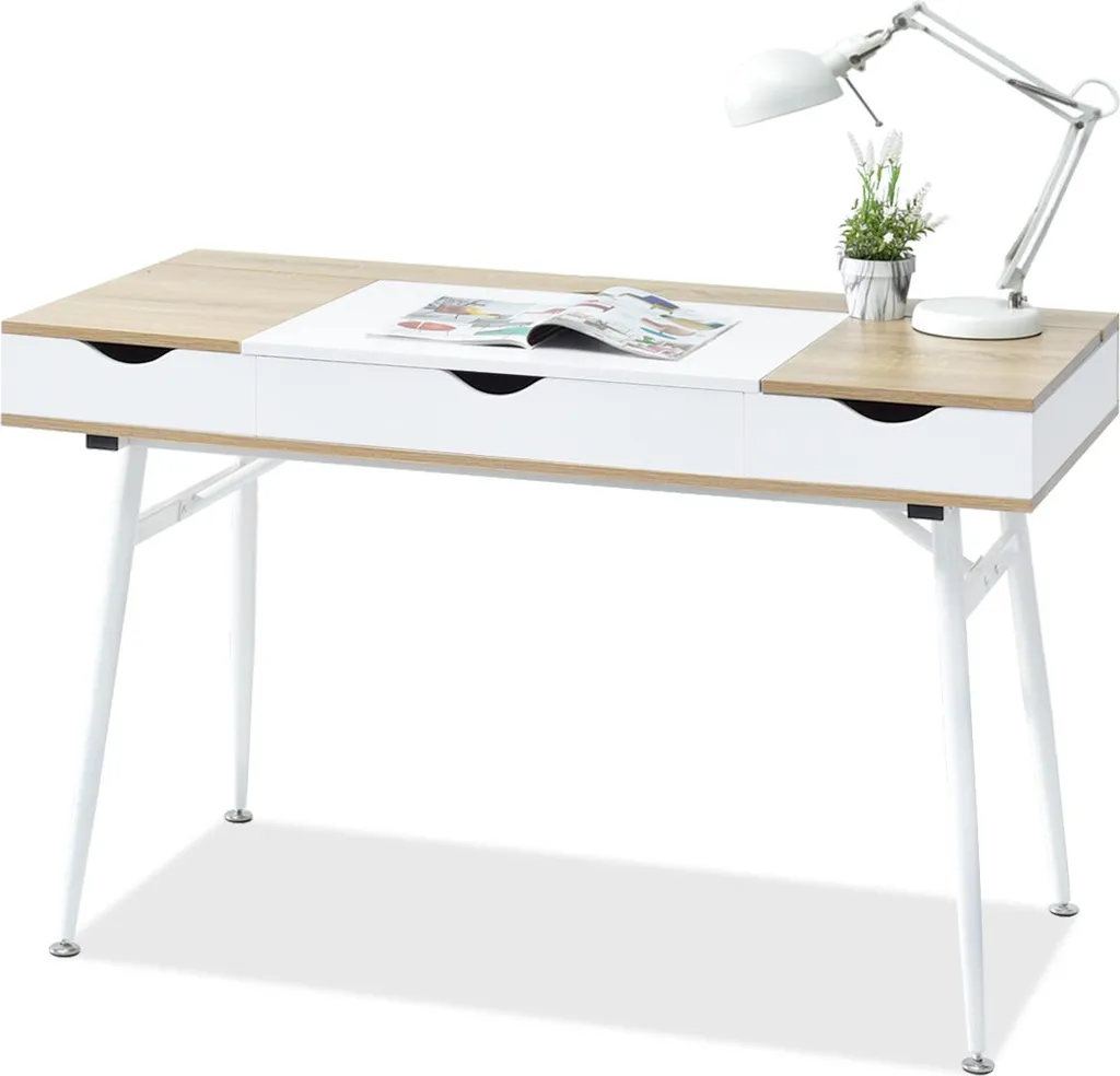 Bureau design PANDO bicolore blanc chêne Sonoma avec tiroir de rangement
