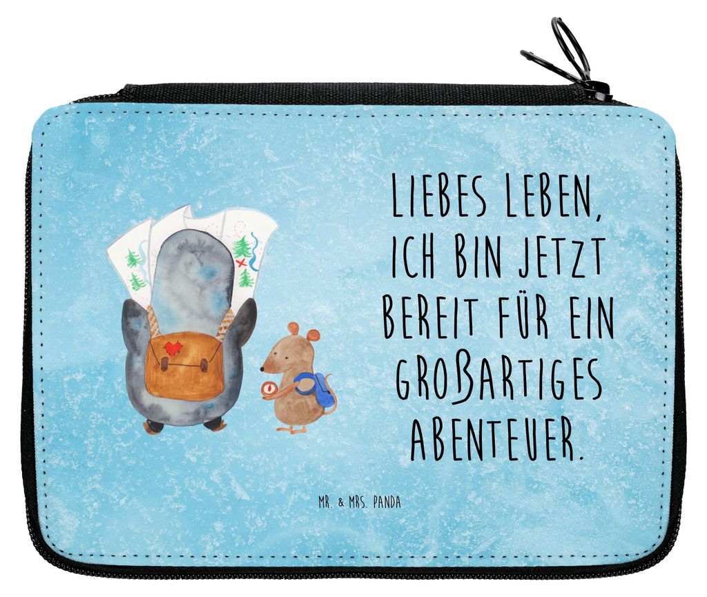 Mr. & Mrs. Panda Schlampermäppchen Pinguin & Maus Wanderer - Eisblau - Geschenk, Mäppchen, Federmäppchen, Wanderlust, Federmappe, Etui, Abenteue...