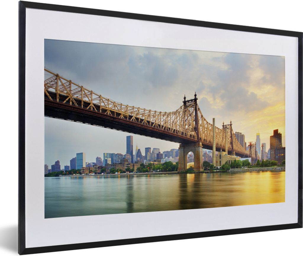 MuchoWow Gerahmtes Poster New York - Queens - Manhattan 60x40 cm - Poster mit Schwarzem Bilderrahmen Wandposter Rahmen Foto Bilder - Schlafzimmer...