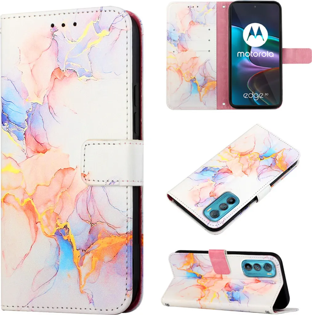 Custodia Motorola Edge 30 Marmo: Cover Portafoglio in Pelle PU Elegante