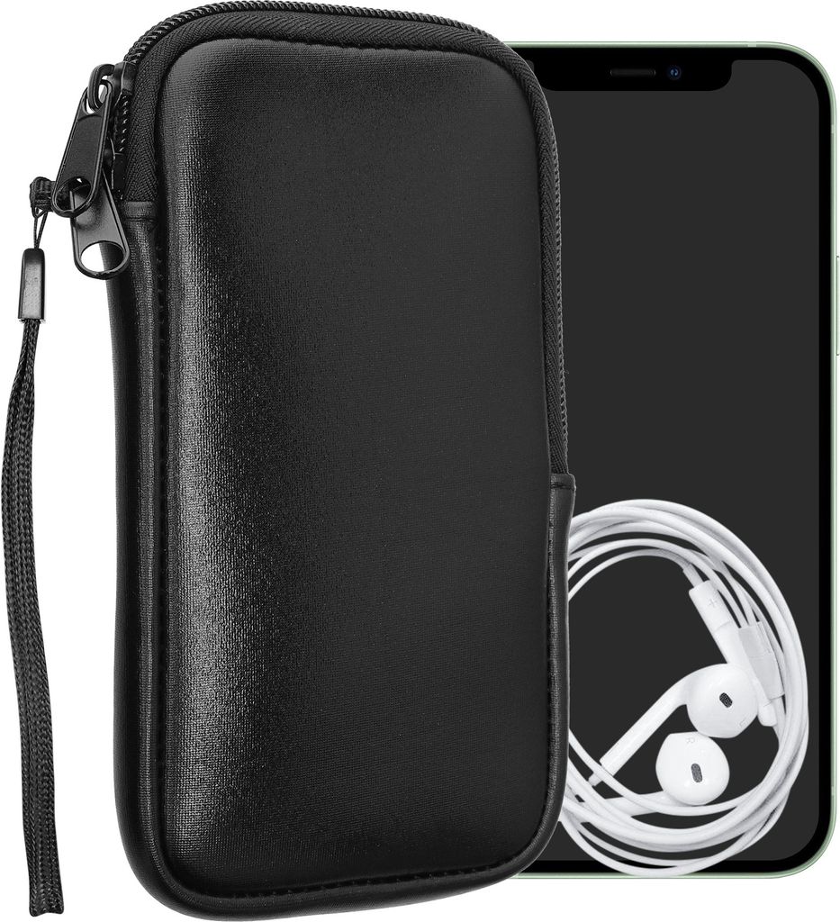 kwmobile Handytasche für Smartphones L - 6,5" - Neopren Handy Hülle Metallic Schwarz - Handy Tasche 16,5 x 8,9 cm Innenmaße