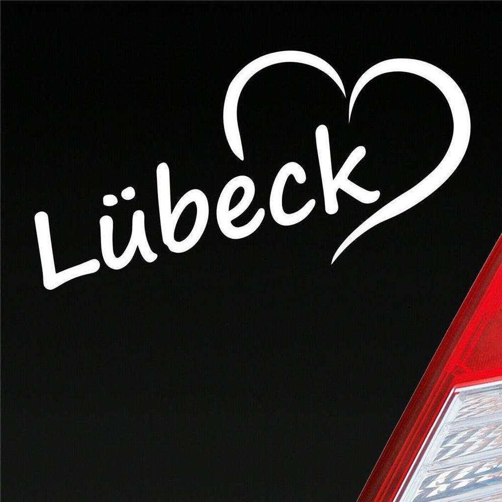 Auto Aufkleber Lübeck Herz Stadt City Liebe Love Heimat 17x8 cm Weiss Glanz Sticker Heckscheibenaufkleber