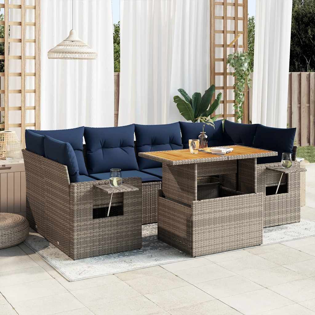 Maison Exclusive - 7-tlg. Garten-Sofagarnitur mit Kissen Grau Poly Rattan
