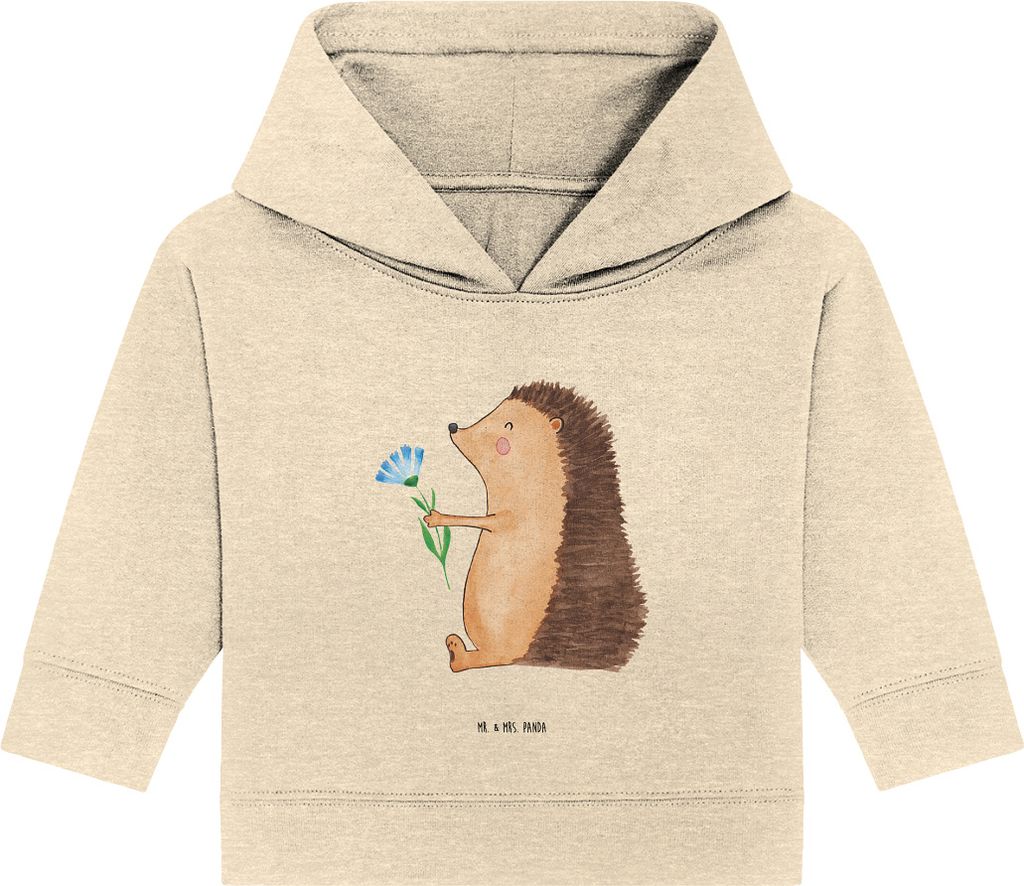 Mr. & Mrs. Panda Organic Baby Hoodie Igel Blumen 12. - 18. Monat - Natural Raw - Geschenk, Lustige Sprüche, krank, Krankheit, Genesungswünsche, K...