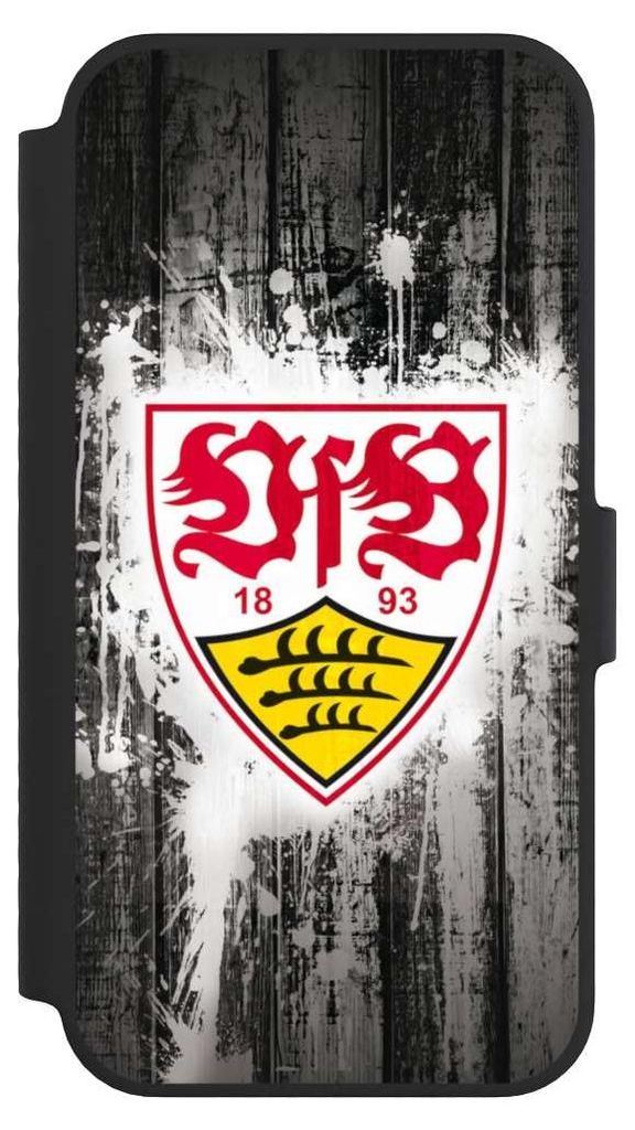 NIVOCASE Klapphülle für Apple iPhone 14 Handyhülle aus Kunst Leder NIVOflip schwarz Bundesliga Offizielles Lizenzprodukt VfB Stuttgart
