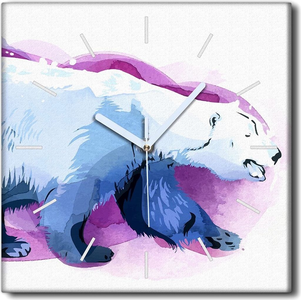 Coloray Uhr auf Leinwand 30x30 cm Wand Uhr Dekoration Wohnzimmer Segeltuch weiße Zeiger -Eisbär