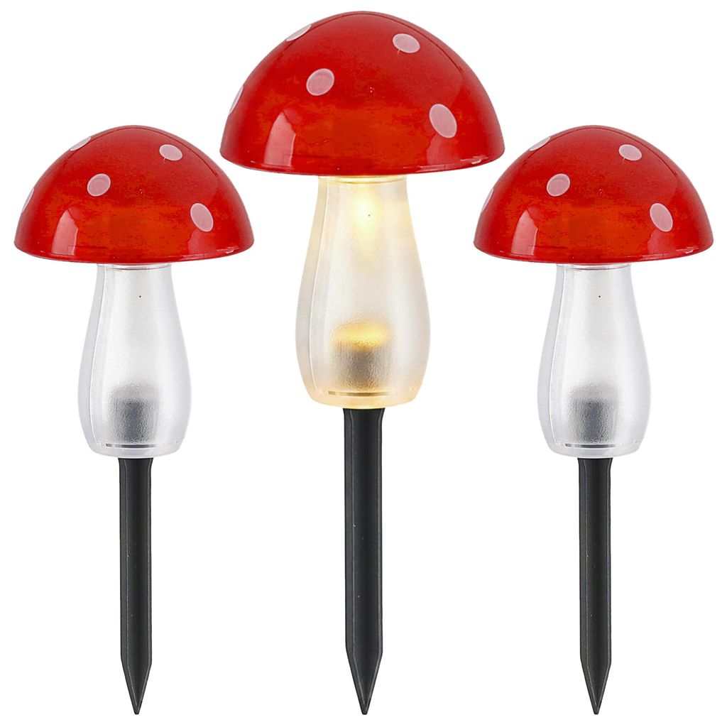 Solar LED Gartenstecker Pilz 3er Set Kunststoff rot 8x11cm Produktbild 