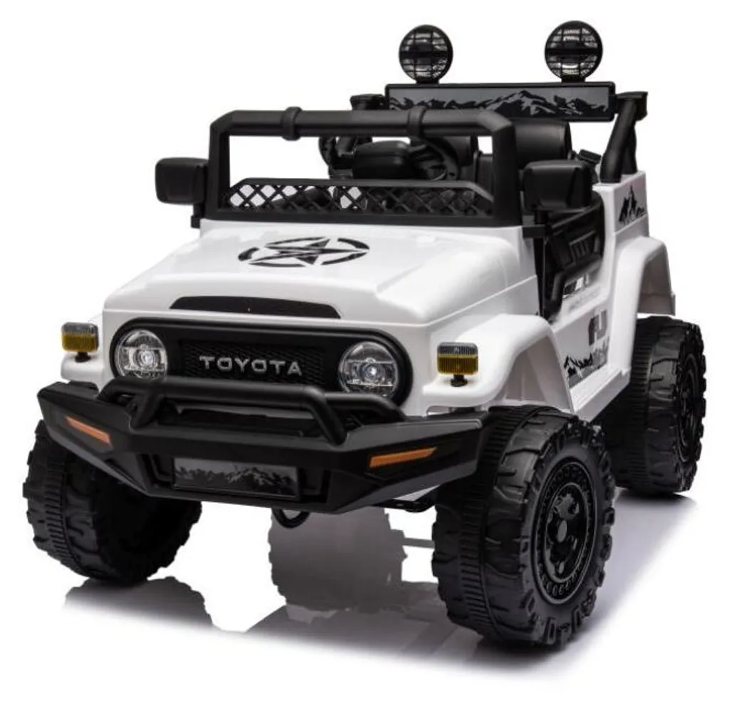 Toyota FJ électrique blanc 4x4 pour enfant avec pneus gomme et sons LED