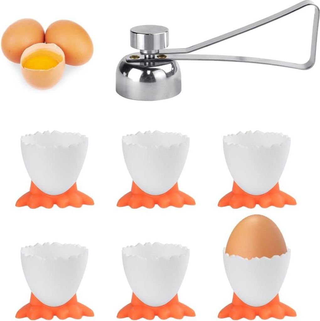 SIYINGSAERY 7-teiliges Eierbecher-Set, Eieröffner-Set, Eierständer, Eierhalter für Kinder, Frühstück, 6 x lustiges Eierbecher-Set mit 1 x Edel...