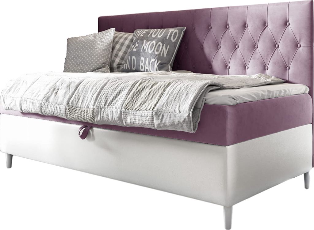 MEBLINI Kinderbett mit Bettkasten - Gepolstert Einzelbett mit Matratze - Polsterbett mit Stauraum - Bett mit Kopfteil - Stauraumbett - FILIPPO 2 - ...