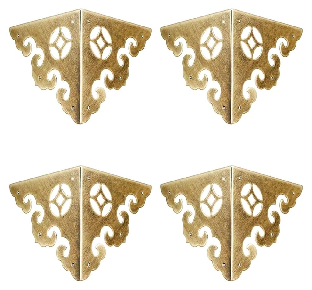Dekorativer Eckenschutz aus antikem Bronze, 4 Stück, Messing, für Vintage-Schreibtische, vollständige Umhüllung, großer Eckenschutz