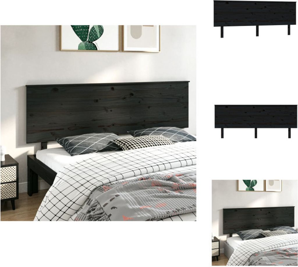 vidaXL Kopfteil Schwarz 204x6x82,5 cm Massivholz Kiefer -  Produktbild 